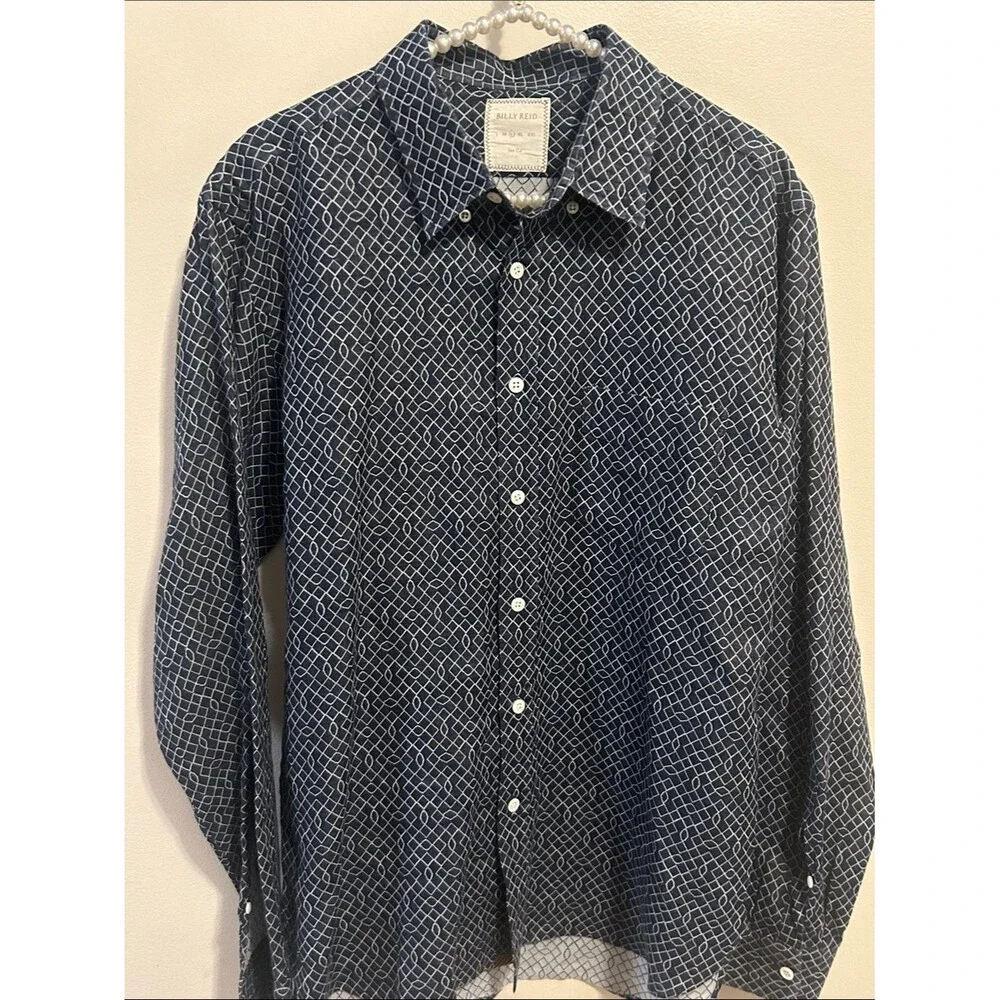 Billy Reid Geometric Diamond Print Button Down Shirt L Slim Fit Cotton